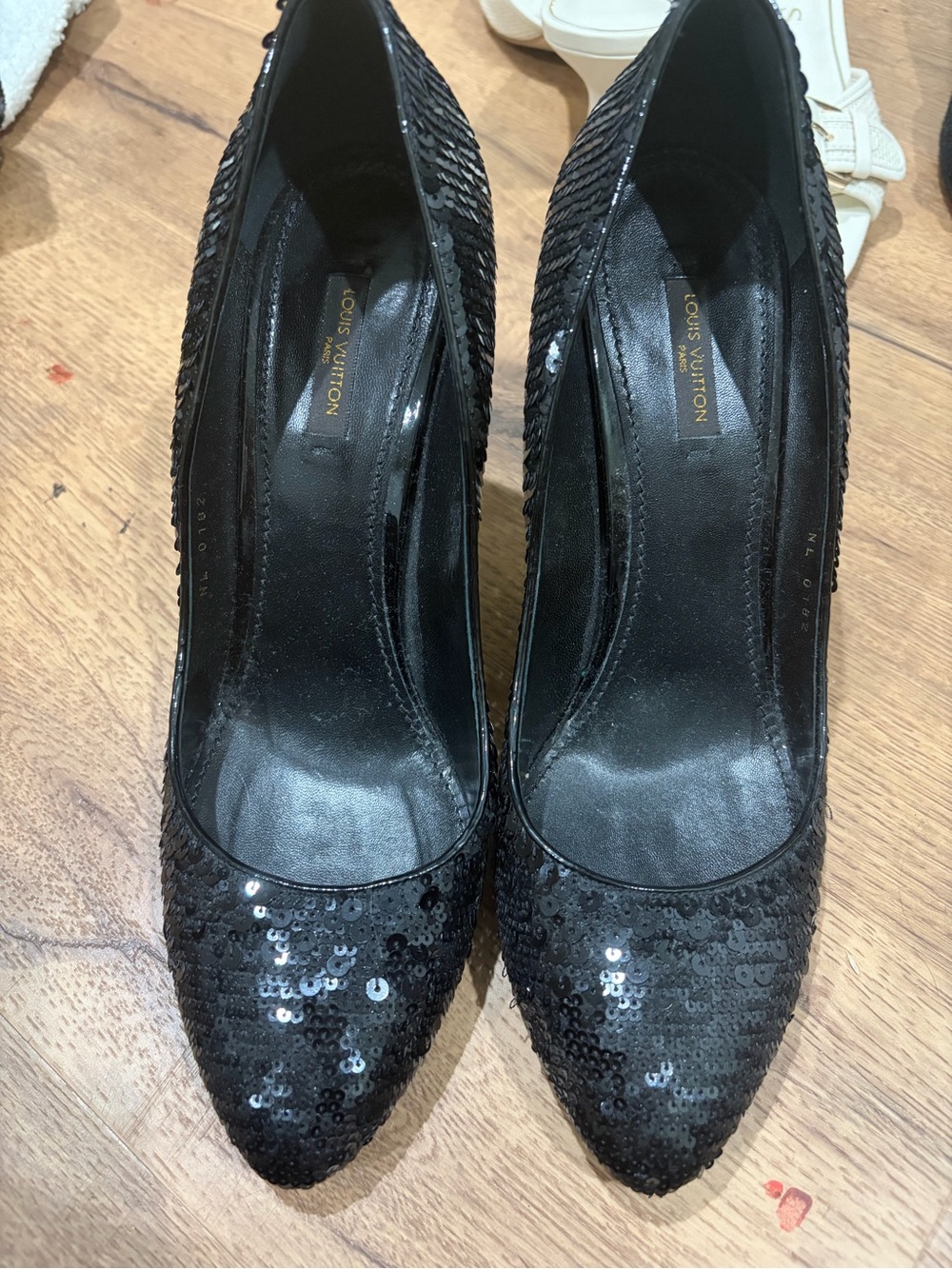 Louis Vuitton Black Sequin Pointed-Toe Heels